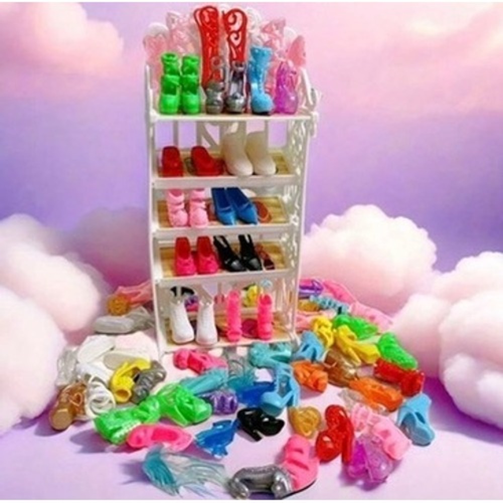 11pcs For 11.5 in Fashion Doll Shoe Rack with 10 Pairs Random Shoes Accessories